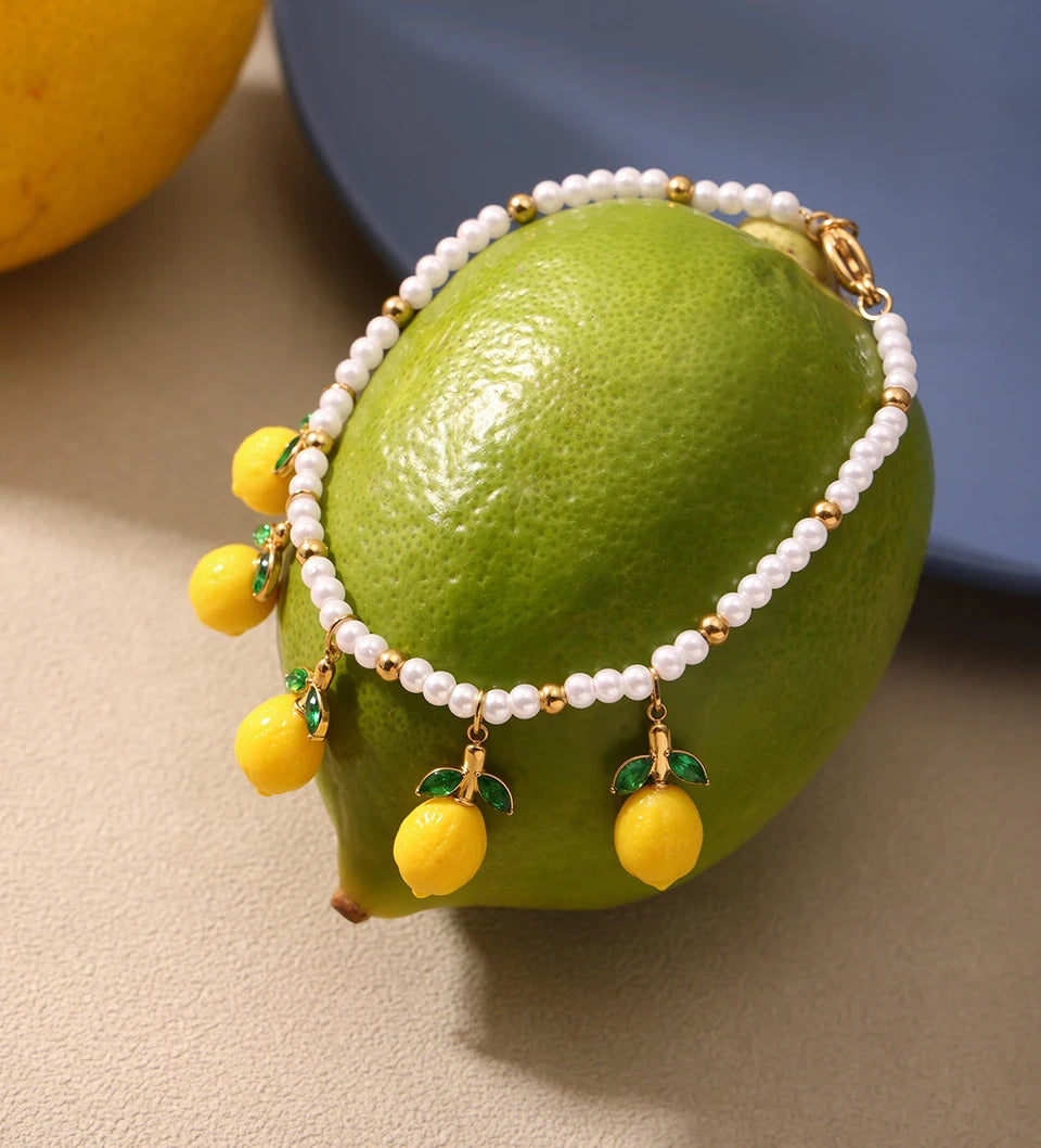 Handmade Beaded Necklace Matching Bracelet Earrings With Lemon Pendant Charms Shell Beads Necklaces Bracelets Earring For Women
