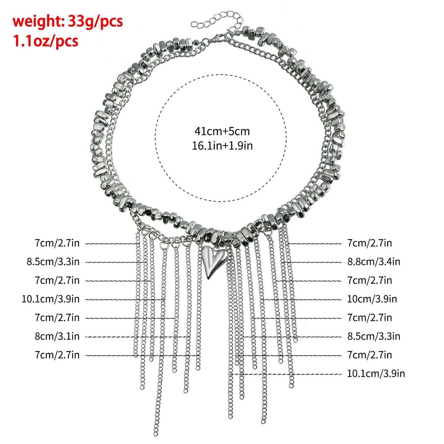 New Heart Beaded Necklace Bracelet Ring Women Boho Crystal Class Gravel Clavicle Chain Cool Y2K Choker Exquisite Fashion Jewelry