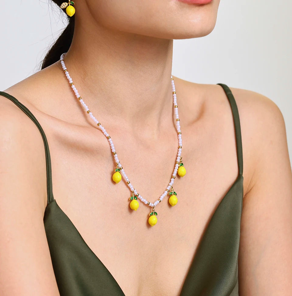 Handmade Beaded Necklace Matching Bracelet Earrings With Lemon Pendant Charms Shell Beads Necklaces Bracelets Earring For Women