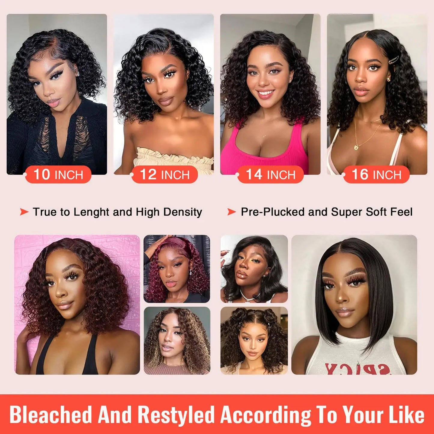 Deep Wave Human Hair Wigs 13x6 Transparent Lace Front Bob Wig With Adjustable Strap Short Bob to Wear Remy Hair Wig for Women