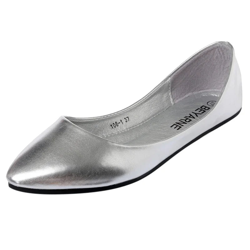 Women's Shoes Bright Surface Soft Leather Comfortable Flat Shoes Pointed Solid Color Shallow Mouth Single Shoe Zapatos Mujer
