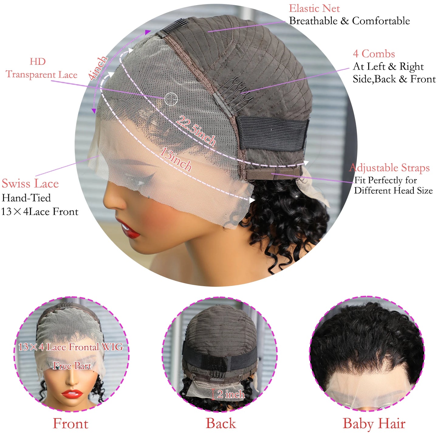 Deep Curly Short Bob Wig 13x4 Transparent Lace Frontal 200 Density Natural Black Water Wave Brazilian Human Hair Wigs for Women