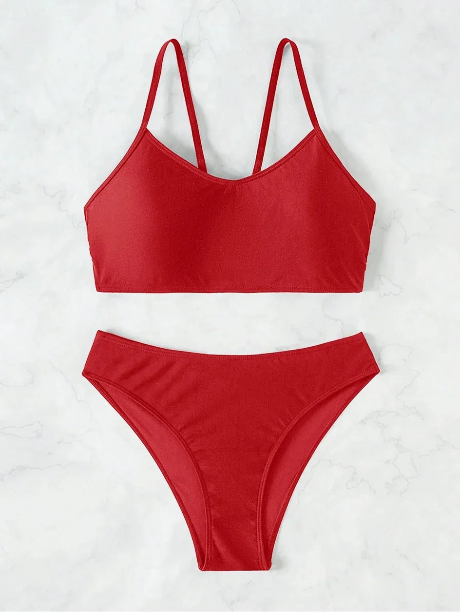 Sexy Woman Swimsuits 2025 Summer Swimwear Women's Bikinis for Female Two Pieces Beach Wear Solid Color Bikinis Set Bathing Suit