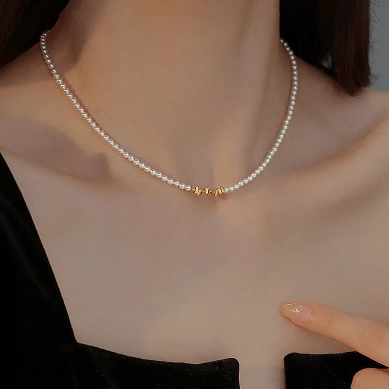 Pearl Necklace Bracelet Women Red Crystal Classic Bead Jewelry Premium Luxury Clavicle Chain Trendy Choker Party Gift