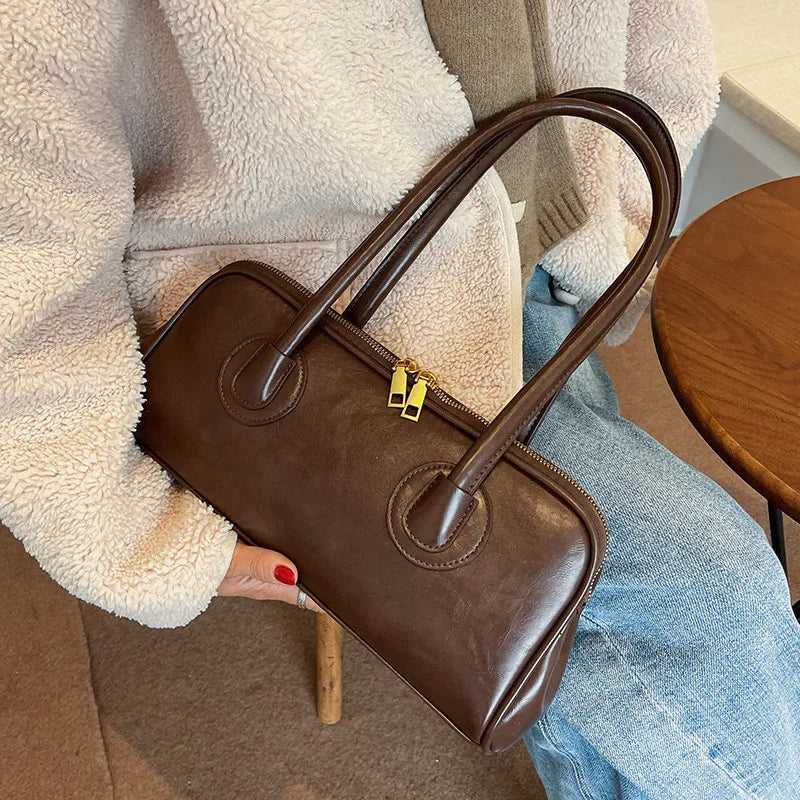 Classic Leather Handbag, Retro Simple Shoulder Underarm Bag, Elegant Stylish Baguette Tote Bag for Women Everyday Collocation