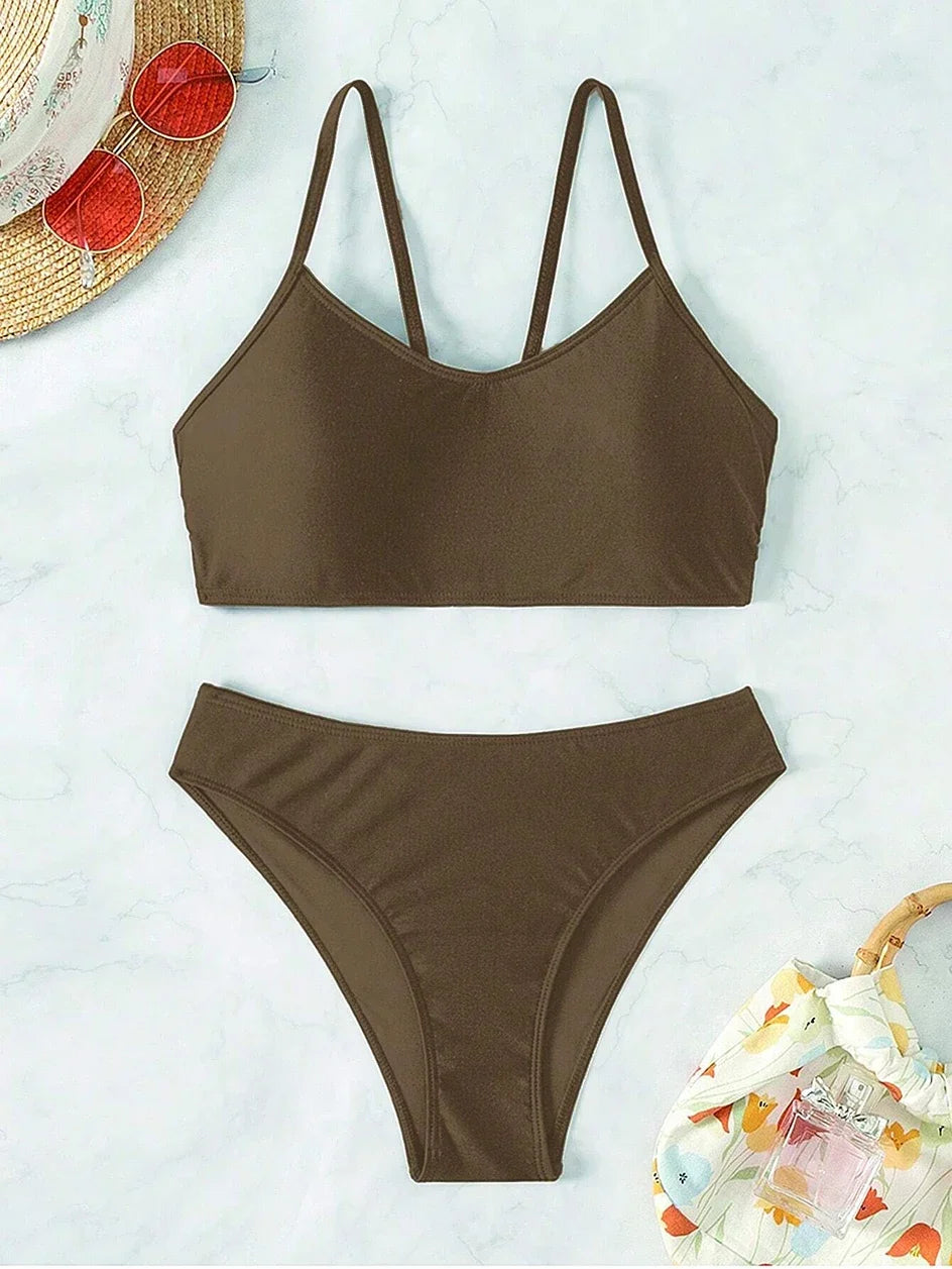Sexy Woman Swimsuits 2025 Summer Swimwear Women's Bikinis for Female Two Pieces Beach Wear Solid Color Bikinis Set Bathing Suit