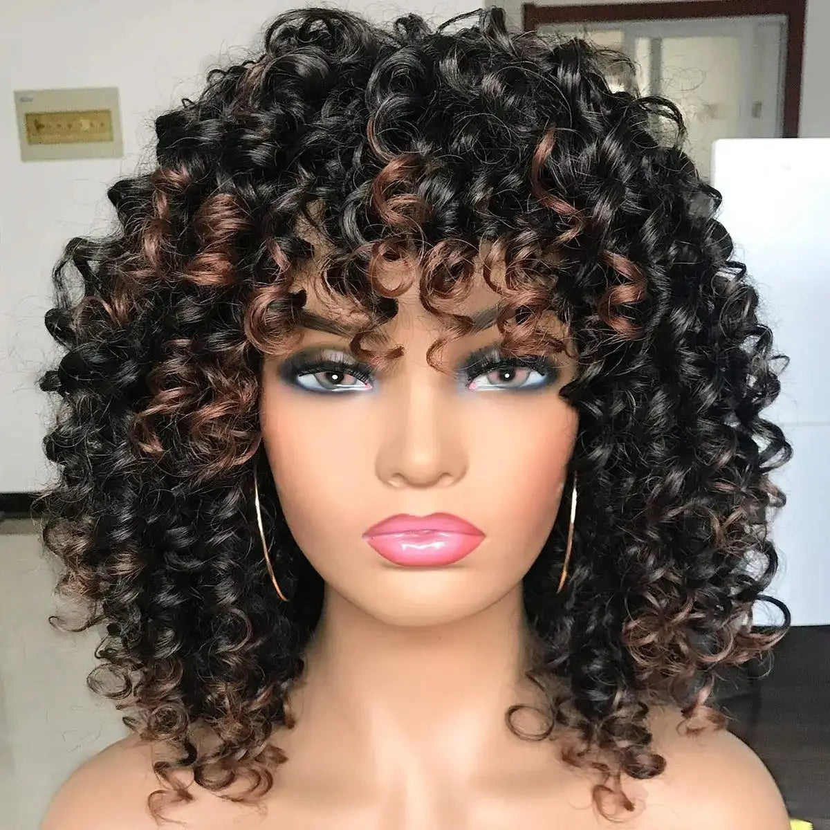 Curly Synthetic Wigs for Women Kinky Curly Headband Wig Synthetic Fiber Natural Looking Glueless Hair for Daily Wear Cosplay
