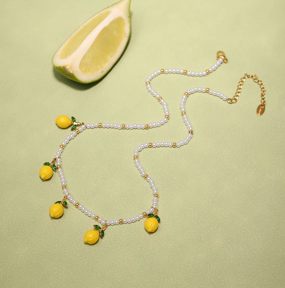 Handmade Beaded Necklace Matching Bracelet Earrings With Lemon Pendant Charms Shell Beads Necklaces Bracelets Earring For Women