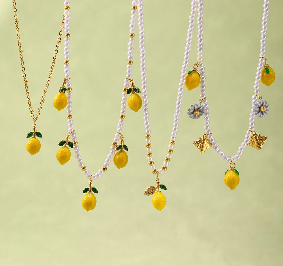 Handmade Beaded Necklace Matching Bracelet Earrings With Lemon Pendant Charms Shell Beads Necklaces Bracelets Earring For Women