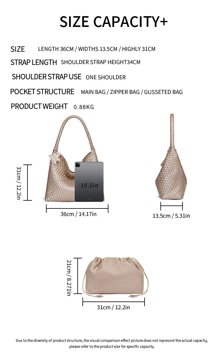 Handwoven Hybrid Tote Bucket Bag Luxury Shoulder Bag for Women, Premium Top Handle & Underarm Carry Purse