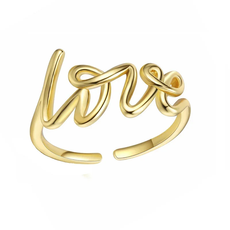 Romantic Letter Love Ring For Women Geometric Creative Finger Rings Engagemen Wedding Couple Stainless Steel Jewelry Gift