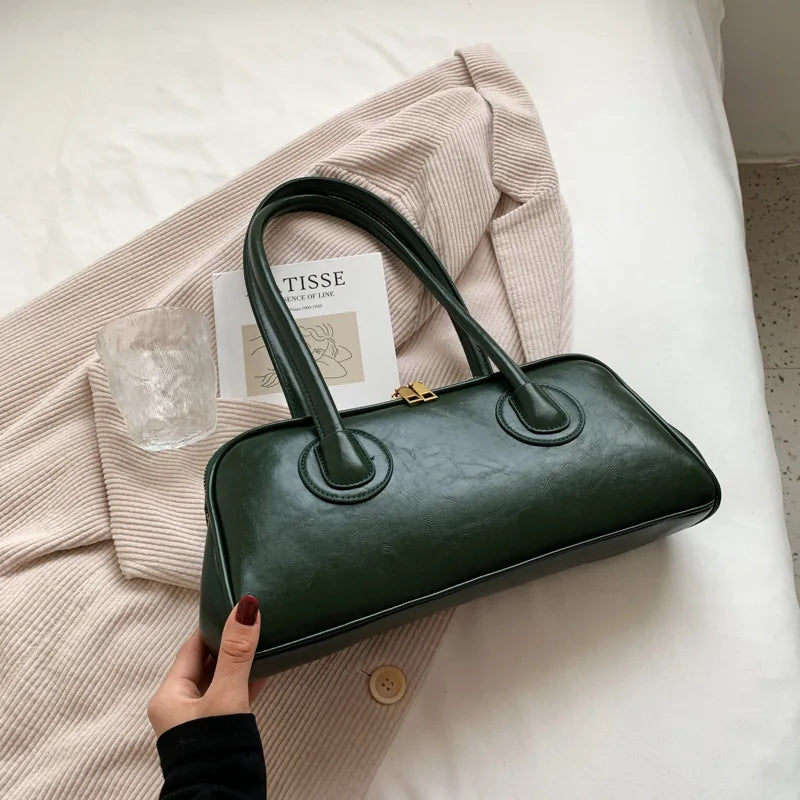 Classic Leather Handbag, Retro Simple Shoulder Underarm Bag, Elegant Stylish Baguette Tote Bag for Women Everyday Collocation