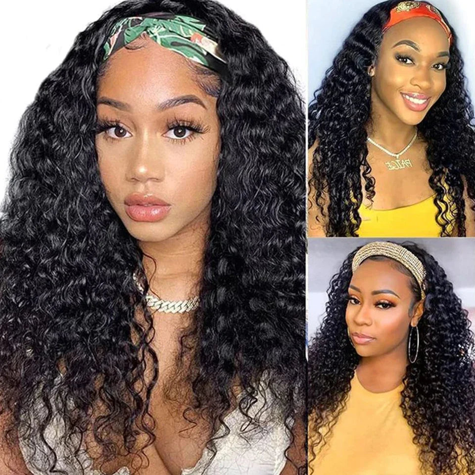 Jerry Curly Human Hair Headband Wig For Black Women 200% Density Glueless Malaysia Remy Kinky Curl Full Machine Made Human Wigs
