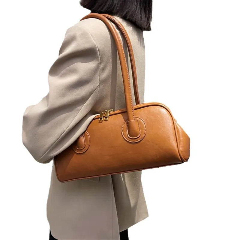 Classic Leather Handbag, Retro Simple Shoulder Underarm Bag, Elegant Stylish Baguette Tote Bag for Women Everyday Collocation