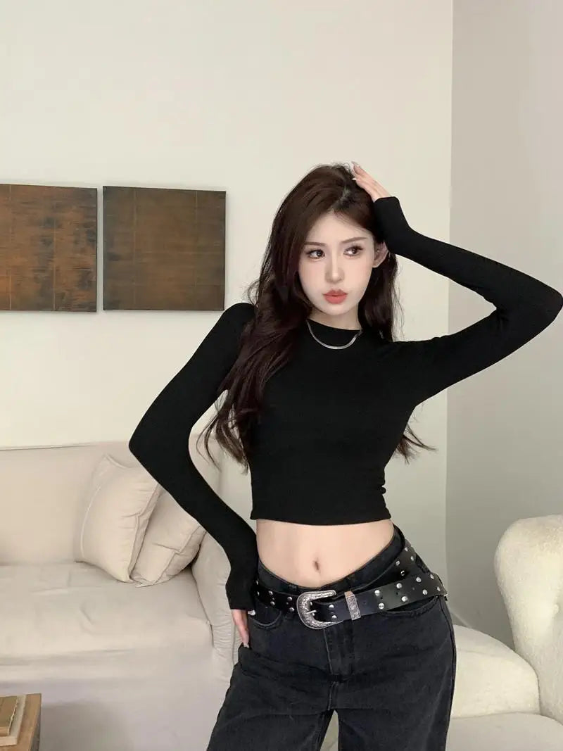 Women's Clothing Tops T-Shirts Autumn Winter Hot Selling Popularity Bottoming Solid Color Round Neck Fashion New Comfortable