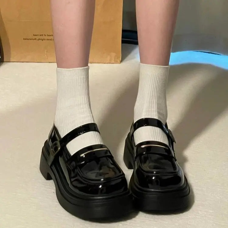 Wome's Shoes Low Heels Fashion Platform Women Pumps Solid Colors Mary Jane Shoes British Style Leather Shoes