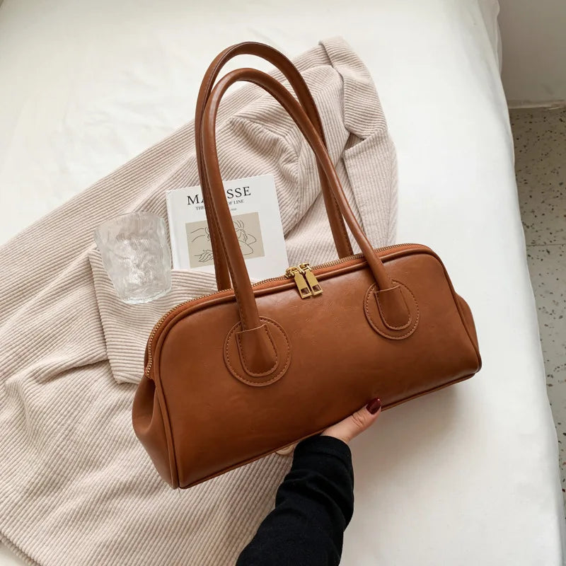 Classic Leather Handbag, Retro Simple Shoulder Underarm Bag, Elegant Stylish Baguette Tote Bag for Women Everyday Collocation