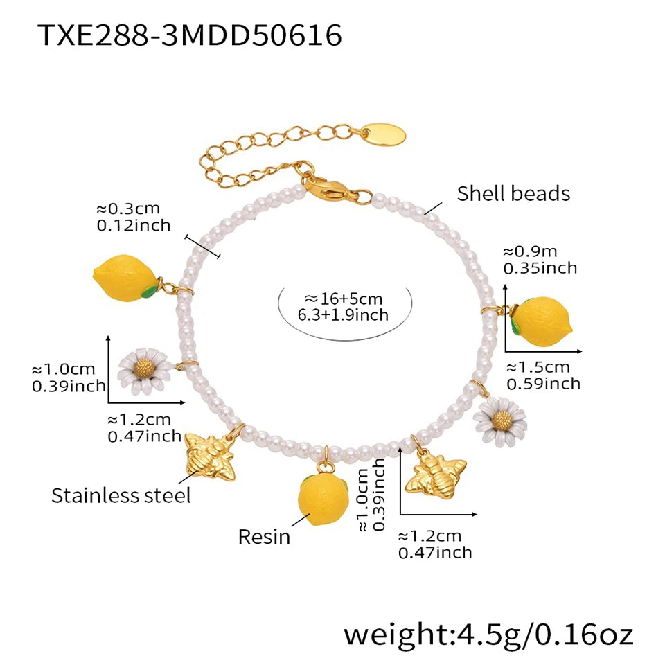 Handmade Beaded Necklace Matching Bracelet Earrings With Lemon Pendant Charms Shell Beads Necklaces Bracelets Earring For Women
