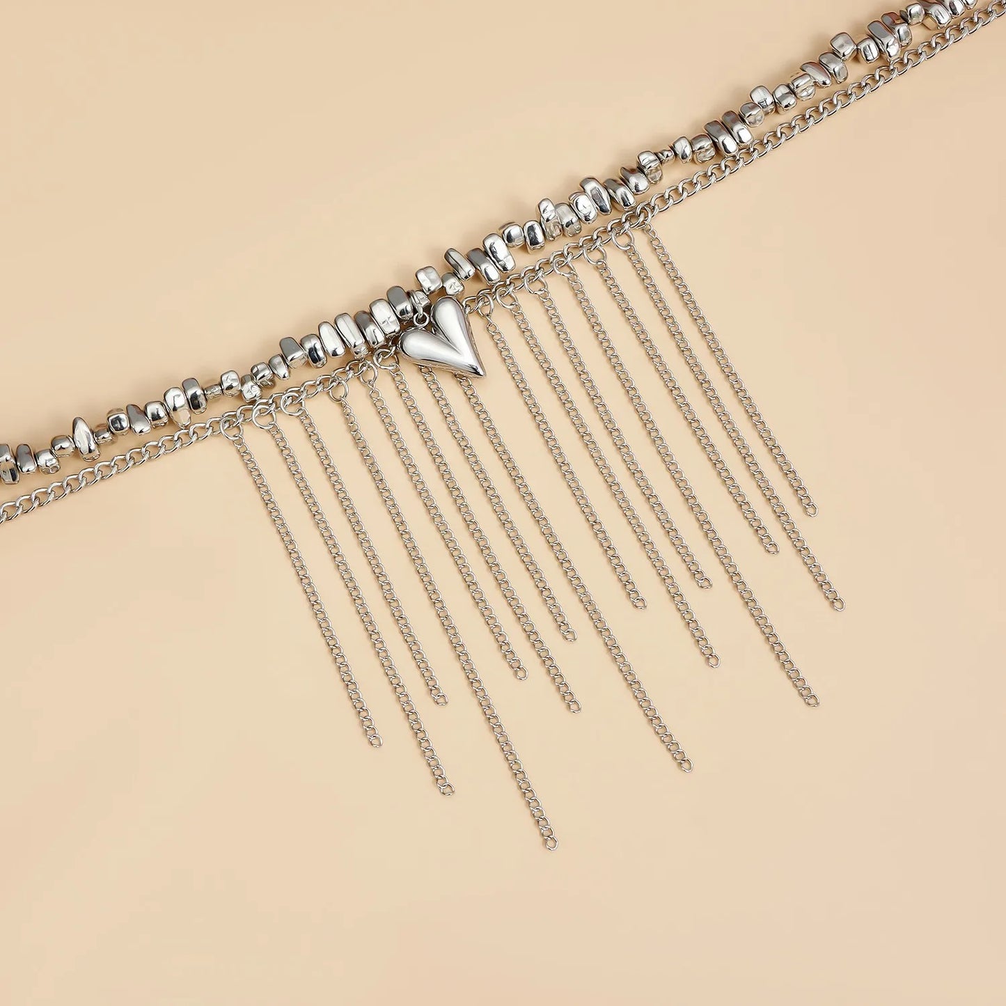 New Heart Beaded Necklace Bracelet Ring Women Boho Crystal Class Gravel Clavicle Chain Cool Y2K Choker Exquisite Fashion Jewelry