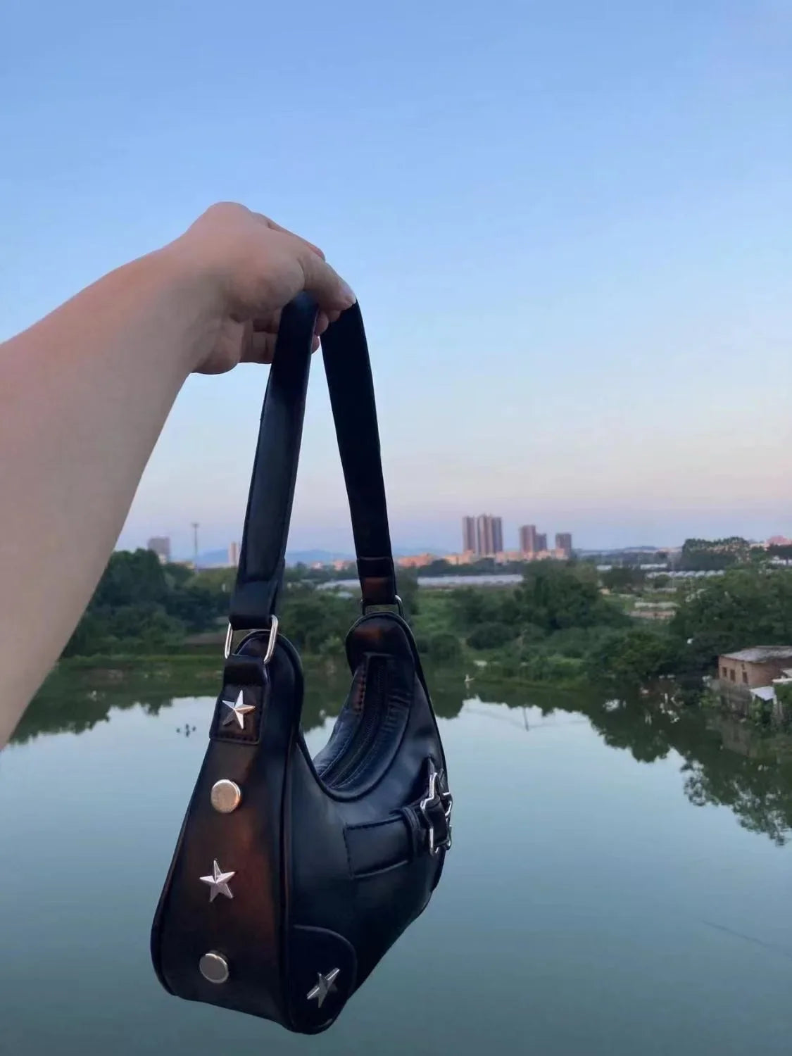 Handbag, women's small bag, mobile phone bag new high-end feeling, autumn retro denim star girl shoulder bag niche hand bag