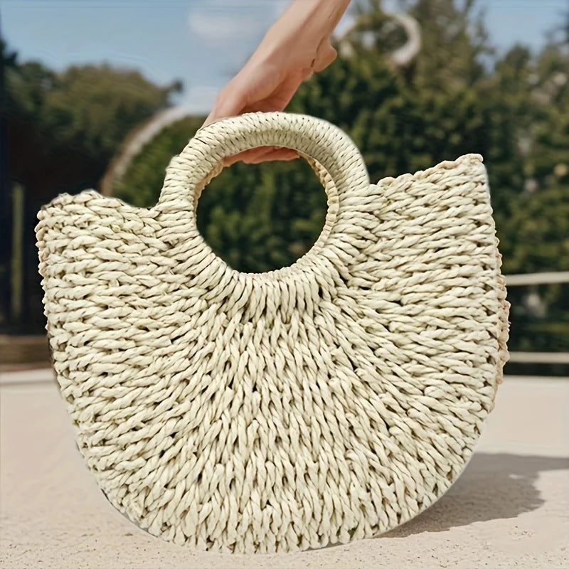 Hand-Woven Tote Bag, A Hand-Woven Straw Bag, Suitable for Summer Beach Travel  for Women'S Travel, Holiday Beach Tote Bag