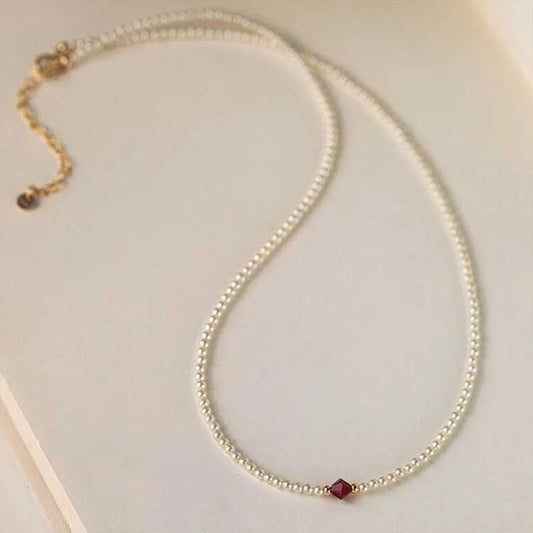 Pearl Necklace Bracelet Women Red Crystal Classic Bead Jewelry Premium Luxury Clavicle Chain Trendy Choker Party Gift
