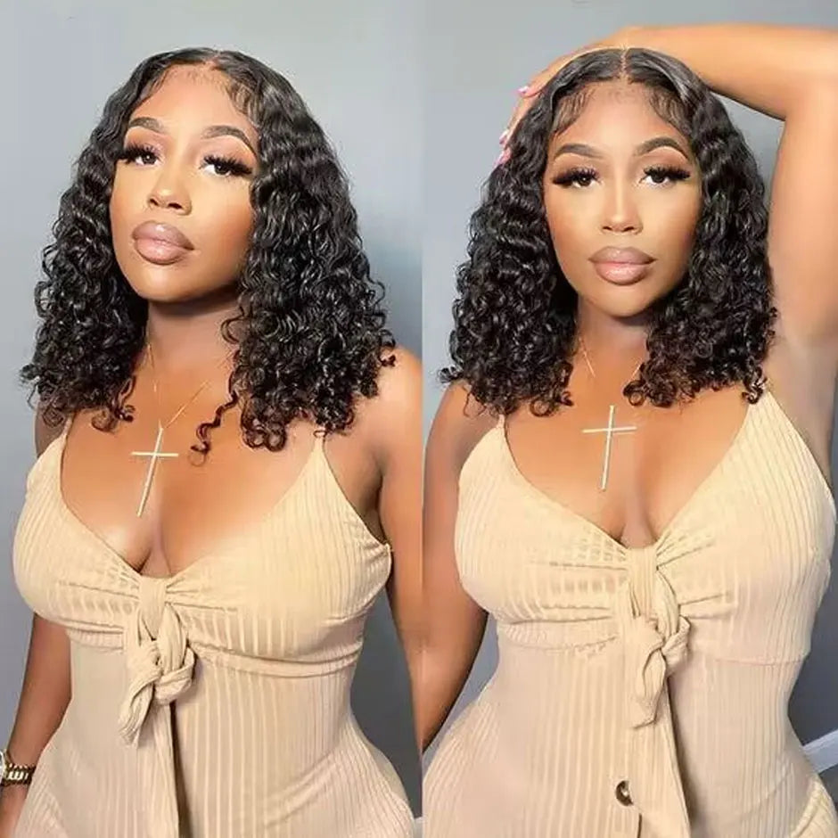 Deep Wave Bob Wig 180% Wear Go Glueless Wig 4x4 Pre-Cut Preplucked Lace Closure Wig Brazilian Deep Curly Human Hair Wigs