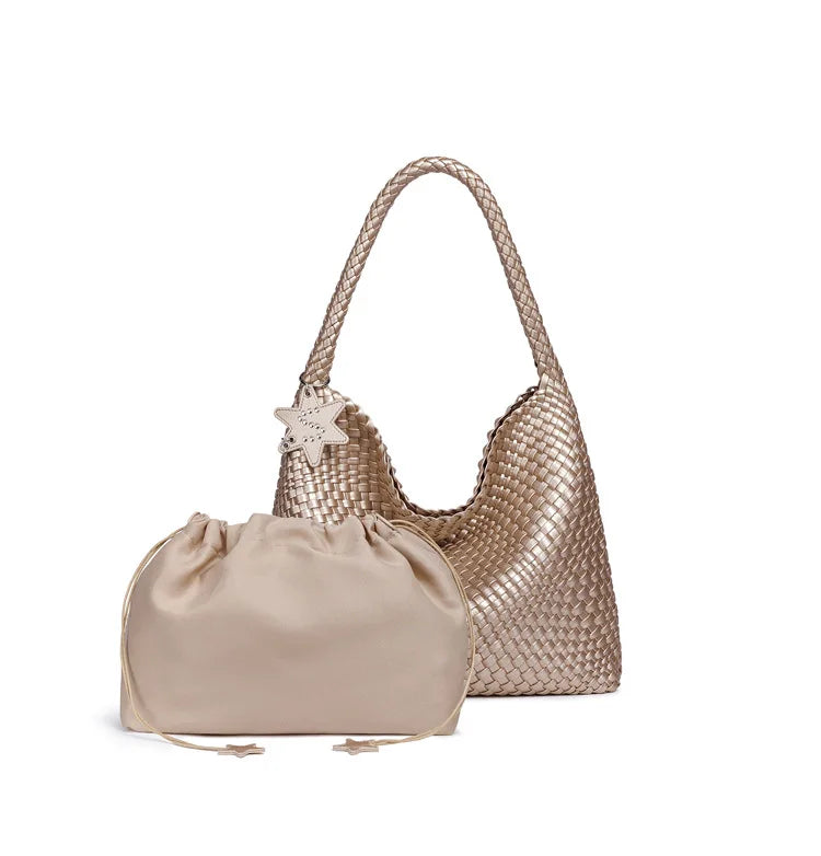 ‌Handwoven Hybrid Tote Bucket Bag Luxury Shoulder Bag for Women, Premium Top Handle & Underarm Carry Purse
