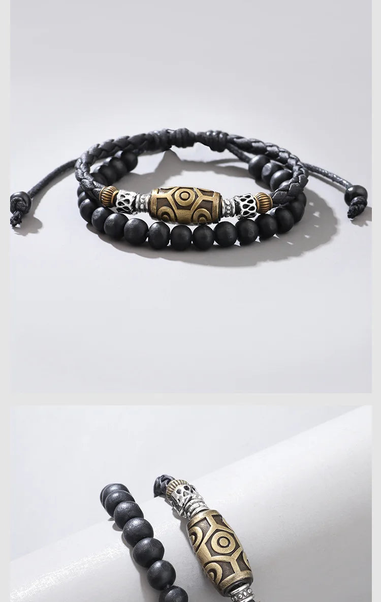 Men's vintage personality braided wax rope antique necklaces and bracelets