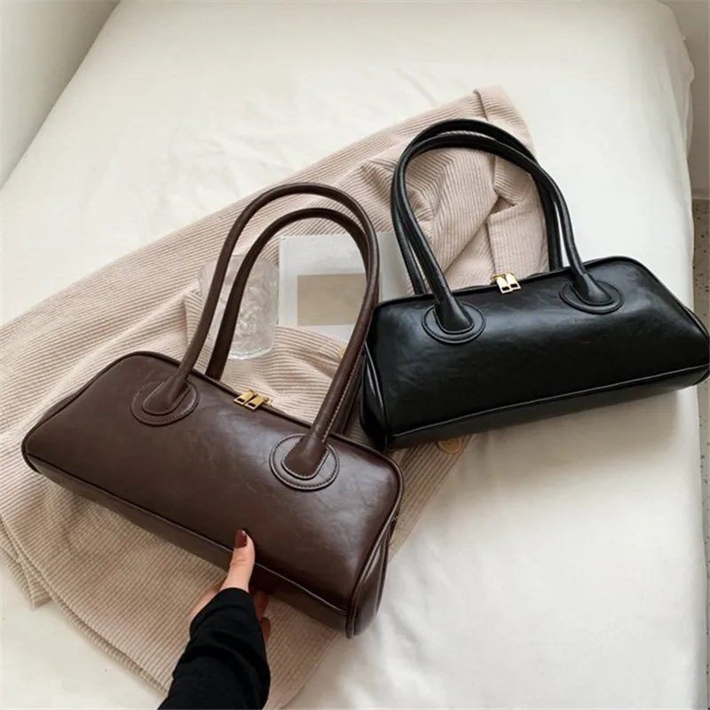 Classic Leather Handbag, Retro Simple Shoulder Underarm Bag, Elegant Stylish Baguette Tote Bag for Women Everyday Collocation