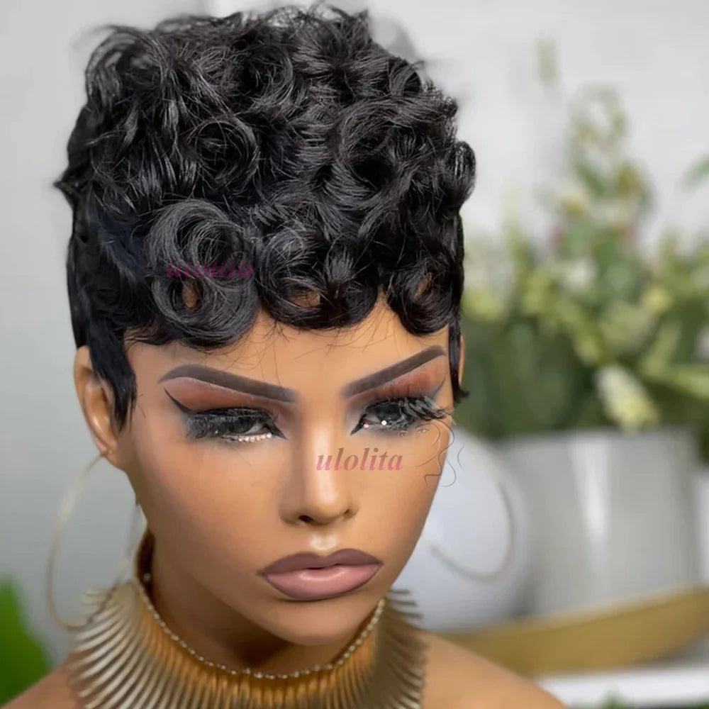 Deep Wave Wig Human Hair 613 Honey Blonde Short Pixie Cut Wig For Black Women Full Machine Made Curly Wigs Ginger Wig Human Hair