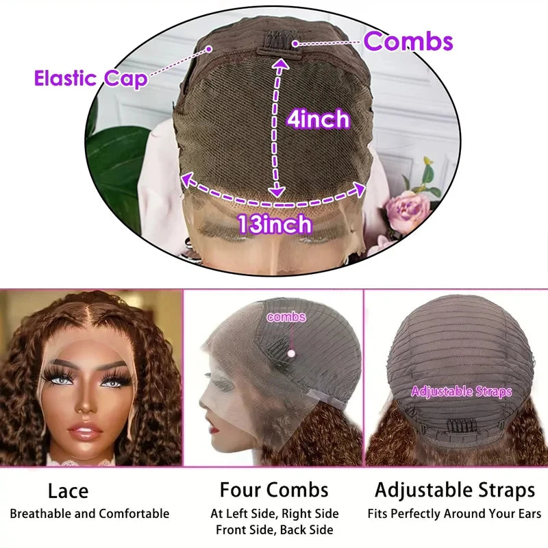 Deep Curly Chocolate Brown 200% Density Bob Wig Wet And Water Wavy Pre Plucked Virgin Hair 13x4 Lace Frontal Human Hair Wigs #4