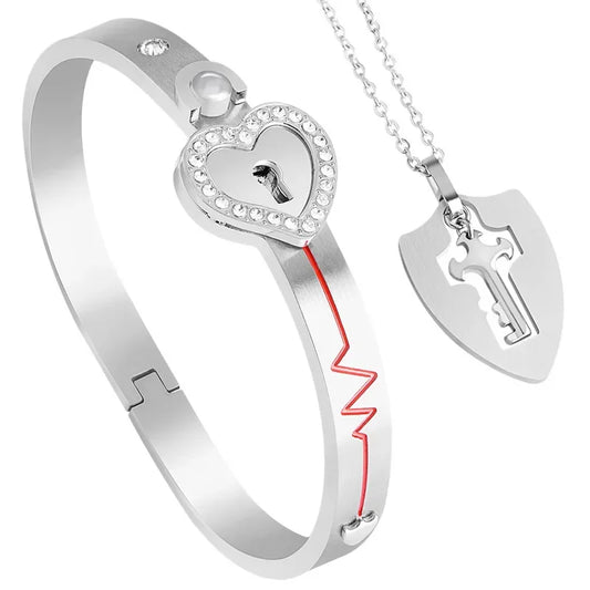 Customizable Couple Necklaces and Bracelets - Heart shaped Padlock