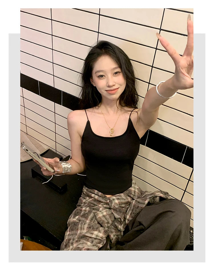 Sweet Hot Tops Camisole Chic Tank Top Inner Women Summer Sleeveless Spice Girl Wear Bottom Breasted Beauty Back