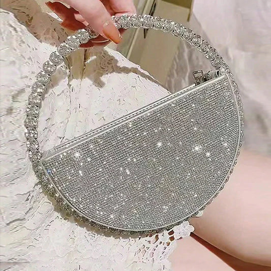 Ladies' fashionable handbag hand-held bag, with a simple and exquisite circular design that sparkles and is delicate for women.