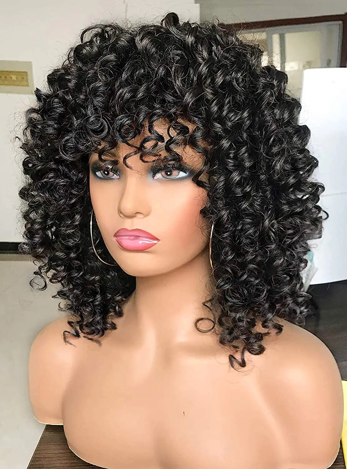 Curly Synthetic Wigs for Women Kinky Curly Headband Wig Synthetic Fiber Natural Looking Glueless Hair for Daily Wear Cosplay