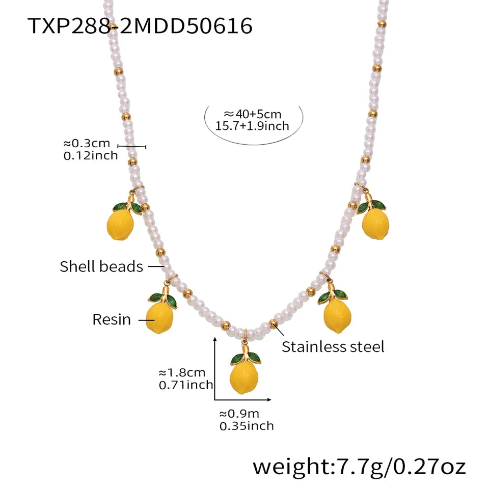 Handmade Beaded Necklace Matching Bracelet Earrings With Lemon Pendant Charms Shell Beads Necklaces Bracelets Earring For Women