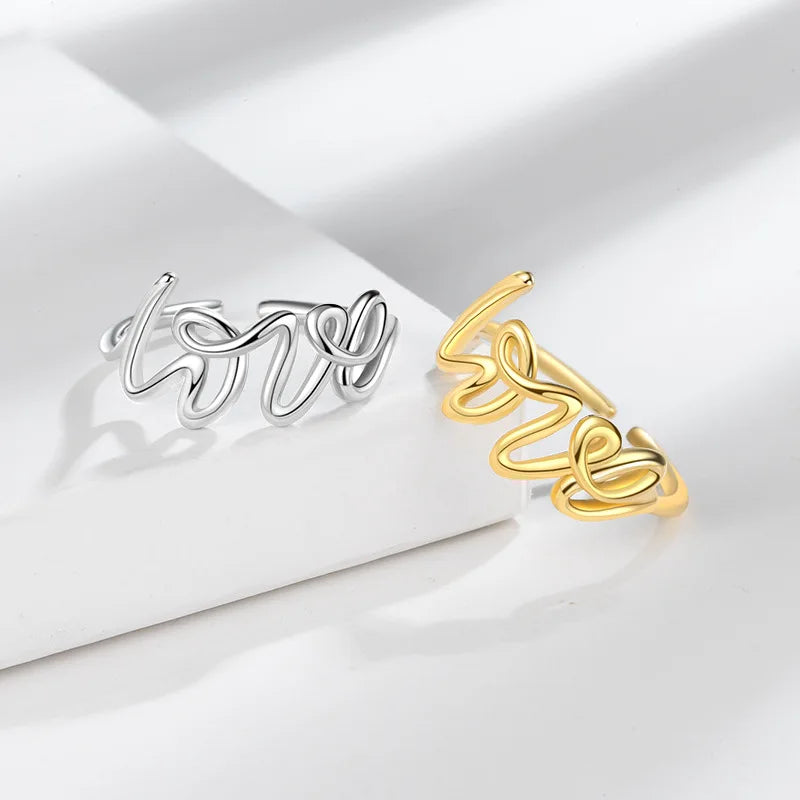 Romantic Letter Love Ring For Women Geometric Creative Finger Rings Engagemen Wedding Couple Stainless Steel Jewelry Gift