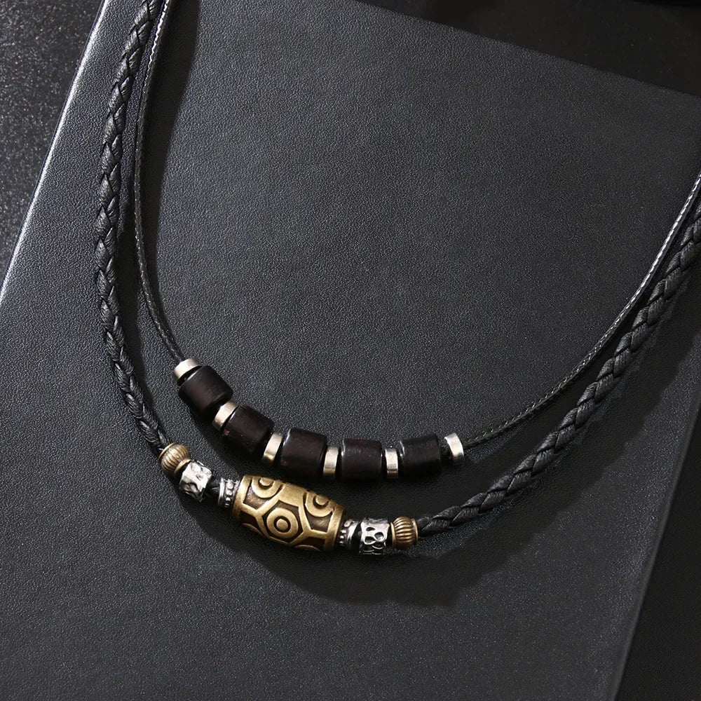 Men's vintage personality braided wax rope antique necklaces and bracelets