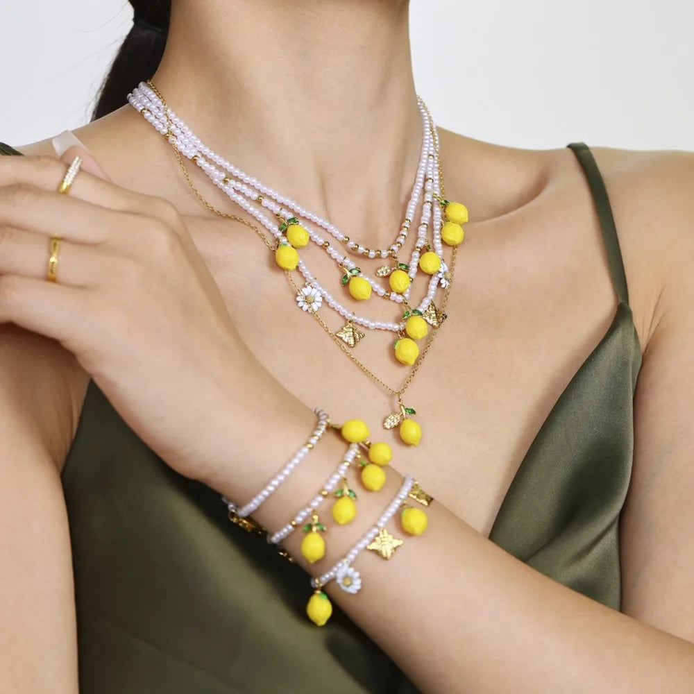 Handmade Beaded Necklace Matching Bracelet Earrings With Lemon Pendant Charms Shell Beads Necklaces Bracelets Earring For Women