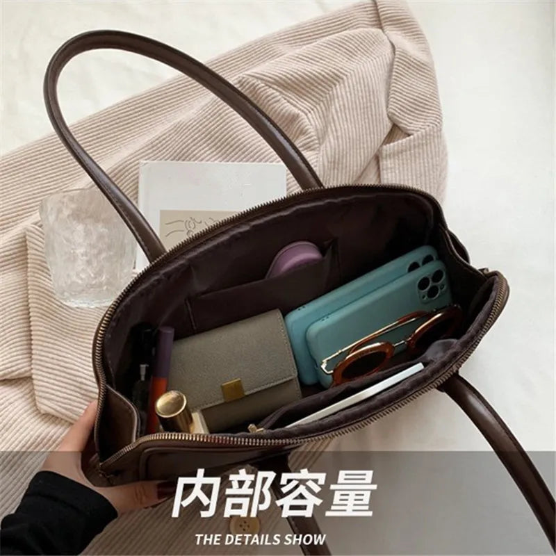 Classic Leather Handbag, Retro Simple Shoulder Underarm Bag, Elegant Stylish Baguette Tote Bag for Women Everyday Collocation