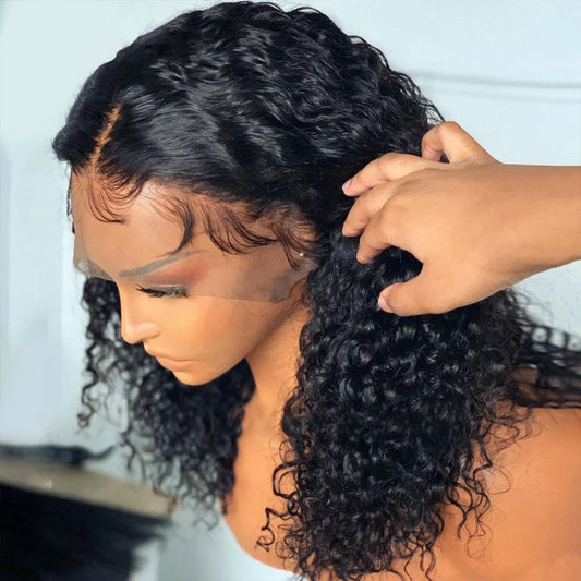 Brazilian 100% Human Deep Curly Bob Hair Wigs Natural Black Color Deep Wave HD Lace Front Wigs 13x4 Transparent Lace Frontal Wig