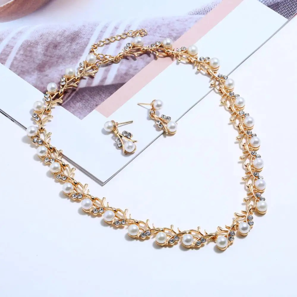 Necklace Earrings Gift Elegant Rhinestone Faux Pearl Bracelet Bridal Jewelry Gift