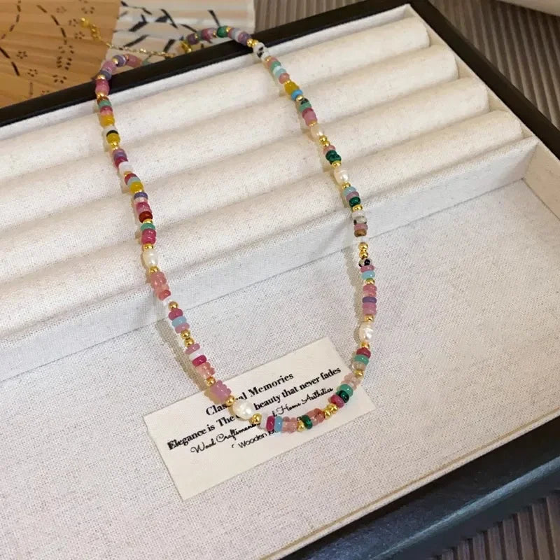 Natural Pearls Necklaces Bracelets Set Women Girls Black Crystal Agate Lazurite Zircon Collarbone Chain Necklace Jewelry Gift