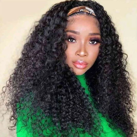 Jerry Curly Human Hair Headband Wig For Black Women 200% Density Glueless Malaysia Remy Kinky Curl Full Machine Made Human Wigs