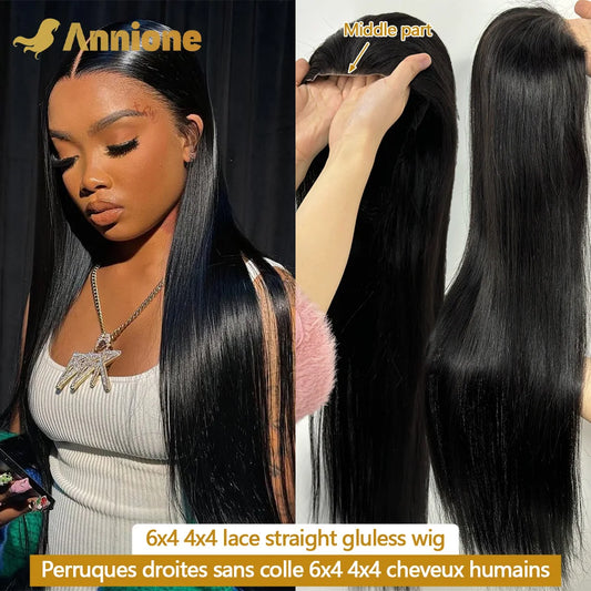 30 inch Glueless Wigs Human Hair Ready To Wear 6X4 Brazilian Straight HD Lace Front Human Hair Wig 100% Human Hair Wigs Glueless