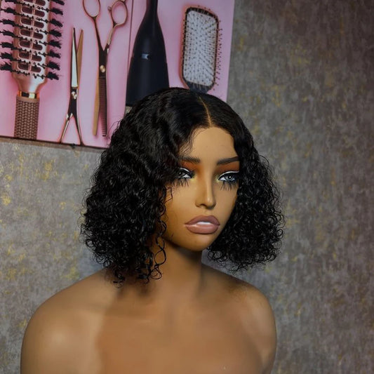 Deep Curly Short Bob Wig 13x4 Transparent Lace Frontal 200 Density Natural Black Water Wave Brazilian Human Hair Wigs for Women