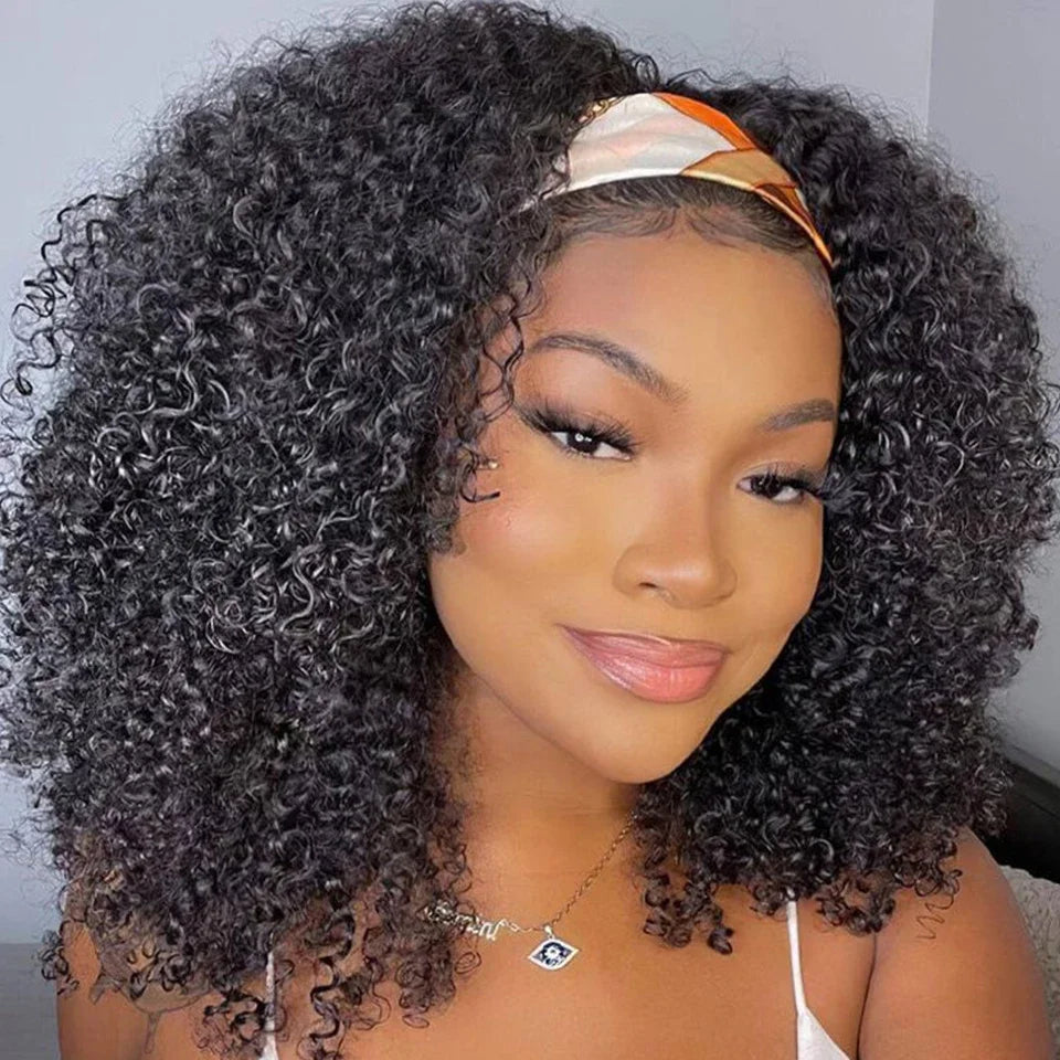 Jerry Curly Human Hair Headband Wig For Black Women 200% Density Glueless Malaysia Remy Kinky Curl Full Machine Made Human Wigs