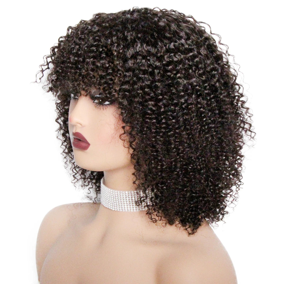 Human Hair Curly Wig With Bangs Natural Brazilian Hair Wigs For Women Short Curly Bob Wigs With Fringe 180% D Full Machine Wigs
