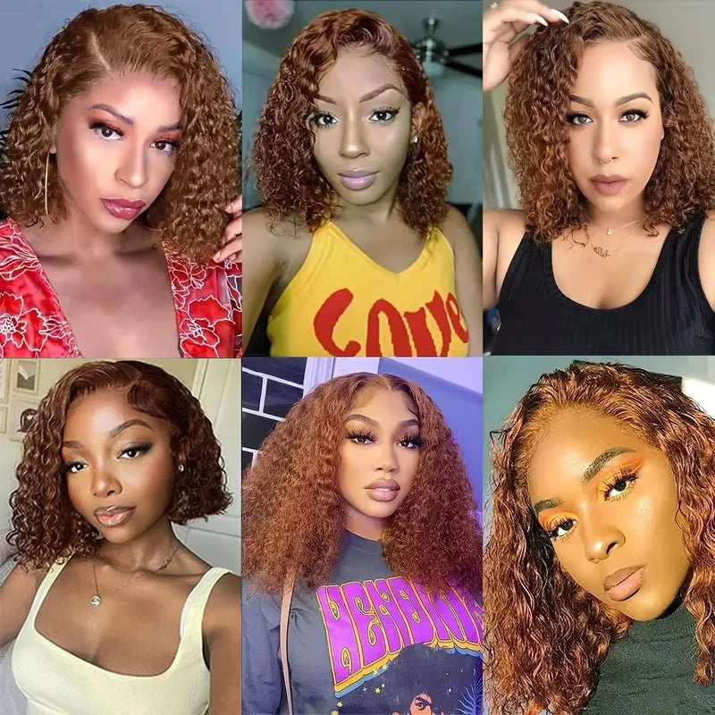 Deep Curly Chocolate Brown 200% Density Bob Wig Wet And Water Wavy Pre Plucked Virgin Hair 13x4 Lace Frontal Human Hair Wigs #4